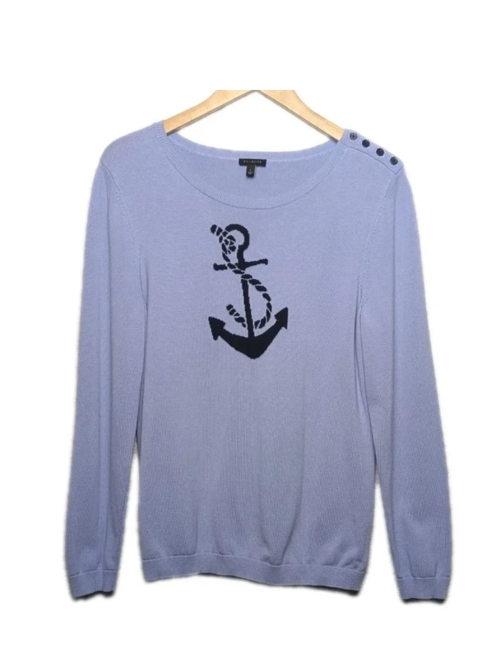 Talbots Nautical Crewneck Sweater Large with Navy Anchor